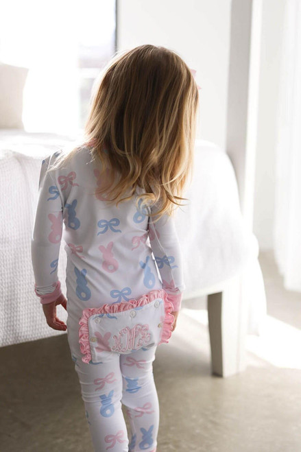 pink and blue bunny and bow knit zipper pajamas 22881.1708007960