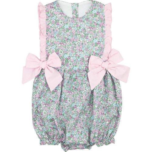 Pink And Green Floral Knit Bow Bubble - Cecil and Lou