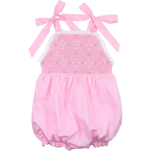 Pink And White Striped Rosette Smocked Dress