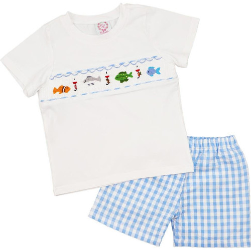Navy And White Fish Print Short Set - Cecil and Lou