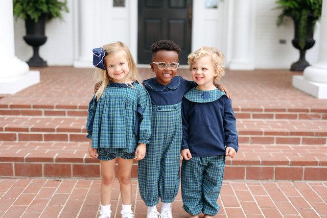 Short sleeve Baggy shirt in Organic Cotton seersucker . Navy stripes -  Betina Lou