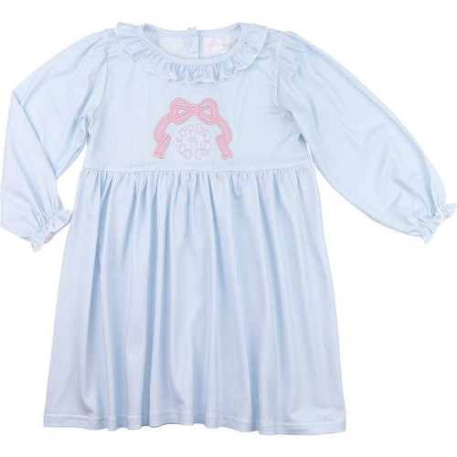 Blue Stripe Knit Embroidered Bow Dress - Cecil and Lou