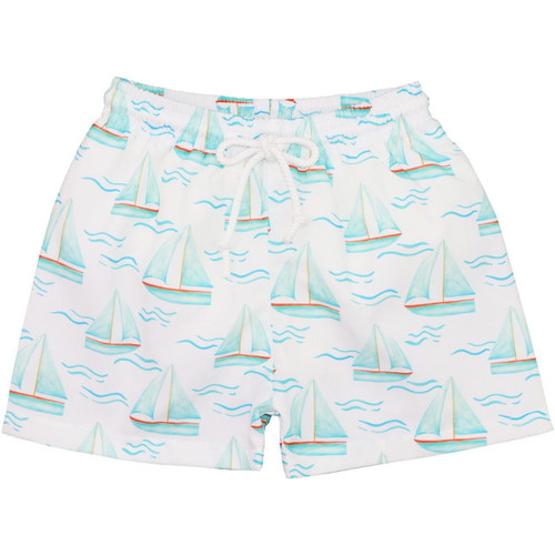 Blue Sailboat Print Swim Trunks - Cecil and Lou