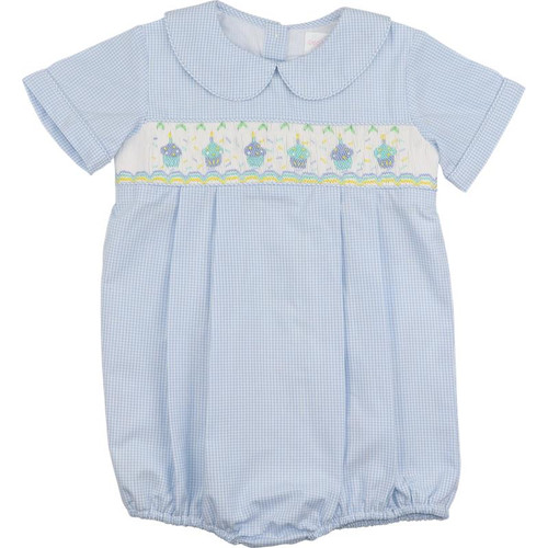 Blue Gingham Smocked Cupcake Bubble - Cecil and Lou