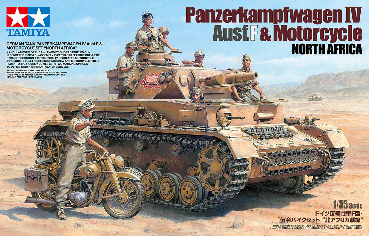 Tamiya 1/35 German Tank Panzerkampfwagen IV Ausf.F & Motorcycle Set "North Africa"