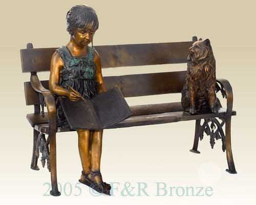 808 Girl With Cat On Bench- Bronze Sculpture