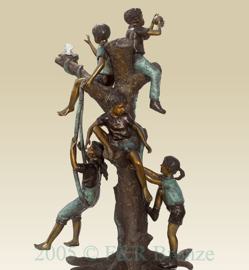 794 Three Boys and Two Girls On Tree- Bronze Sculpture