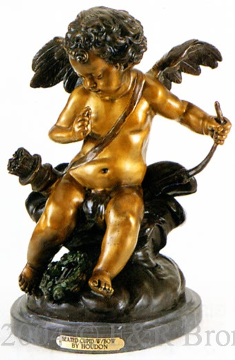 301 Seated Cupid with Bird Bronze Sculpture by Houdon