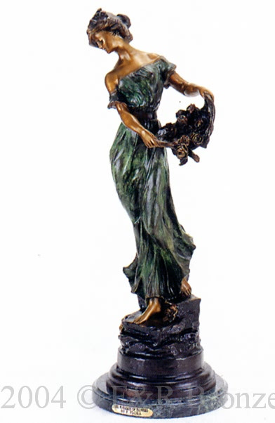  342 Girl with Basket Of Flowers Bronze Sculpture by F. Flora
