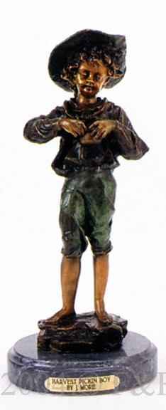 390 Harvest Pickin' Boy Bronze Sculpture by J. Morie