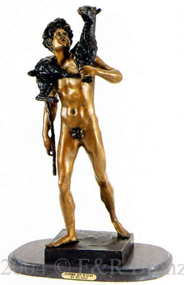 437 Standing Boy With Goat Bronze Sculpture by Picault