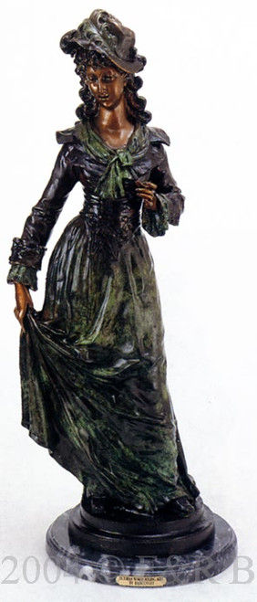 364 Victorian Woman Holding Skirt Bronze Sculpture by Rancoulet