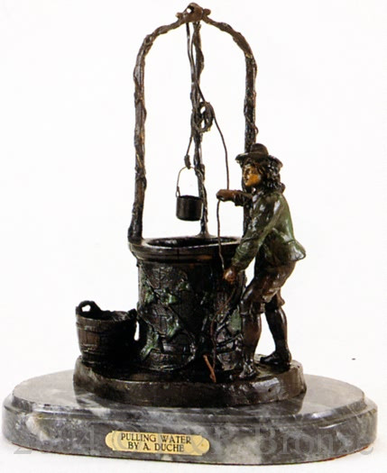 444 Pulling Water Bronze Sculpture by A. Duche
