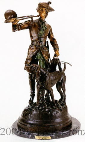 509 Mini Hunter With Horn & Hounds by Auguste Moreau
