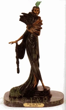 227 Deco Girl With Fan (Fan Dancer) Bronze Statue by Iscart 