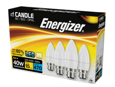 Energizer S14331 LED BC (B22) Opal Candle Non-Dimmable Bulb, Warm White 470 Im 5.2W (Pack 4)