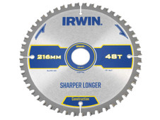 Irwin 1897396 Construction Mitre Circular Saw Blade 216 x 30mm x 48T ATB/Neg