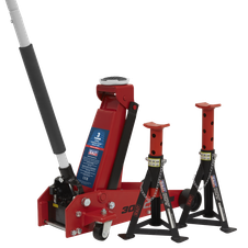 Sealey 3010CX Standard Chassis Trolley Jack 3 Tonne with Axle Stands (Pair) 3 Tonne Capacity per Stand