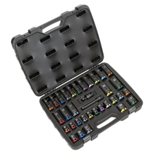Sealey AK5636M Premier Lock-On Standard & Deep Impact Socket Set 34pc 1/2"Sq Drive 6pt Metric