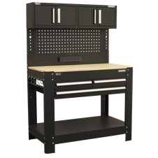 Sealey AP12701 Superline Pro Workbench with Pegboard Back Panel, Power Bar & Wooden Worktop