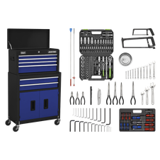Sealey AP22BCOMBO American Pro Topchest & Rollcab Combination 6 Drawer with 170pc Tool Kit - Blue/Black