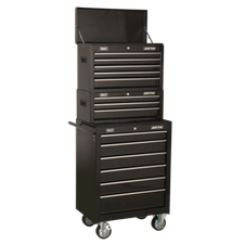 Sealey AP22BSTACK American Pro Topchest, Mid-Box Tool Chest & Rollcab Stack 14 Drawer - Black