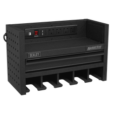 Sealey AP22SRBE Superline Pro Power Tool Storage Rack with Drawer & Power Bar