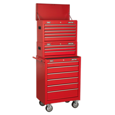 Sealey AP22STACK American Pro Topchest, Mid-Box Tool Chest & Rollcab Stack 14 Drawer - Red