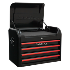 Sealey AP28104BR Premier Retro Style Topchest 4 Drawer - Black with Red Anodised Drawer Pulls