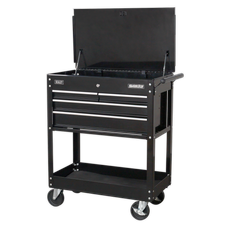 Superline Pro AP850MB Heavy-Duty Mobile Tool & Parts Trolley with 4 Drawers & Lockable Top - Black