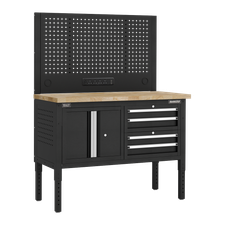Sealey APMWB50COMBO1W Superline Pro Modular Workbench with 4 Drawers & Cupboard Wooden Worktop 1265mm