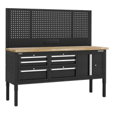 Sealey APMWB72COMBO2W Superline Pro Modular Workbench with 6 Drawers & Cupboard Wooden Worktop 1830mm