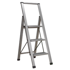 Sealey APSL3 Aluminium Professional Fold-Flat Step Ladder 3-Step 150kg Capacity - EN 14183