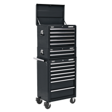Sealey APSTACKTB Superline Pro Topchest, Mid-Box Tool Chest & Rollcab Combination 14 Drawer - Black