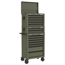 Sealey APSTACKTK Superline Pro Topchest, Mid-Box Tool Chest & Rollcab Combination 14 Drawer - Khaki