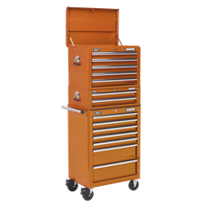 Sealey APSTACKTO Superline Pro Topchest, Mid-Box Tool Chest & Rollcab Combination 14 Drawer - Orange