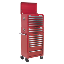 Sealey APSTACKTR Superline Pro Topchest, Mid-Box Tool Chest & Rollcab Combination 14 Drawer - Red