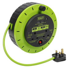 Sealey BCR10G 10m Cassette Type Cable Reel with Thermal Trip 2 x 230V & 2 x USB - Hi-Vis Green