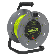 Sealey BCR25G 25m Cable Reel with Thermal Trip 4 x 230V - Hi-Vis Green