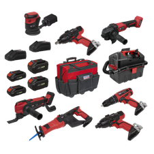 Sealey CP20VCOMBO4EU 8 x SV20 Series Cordless Power Tool Kit 20V Euro Plug - 4 Batteries