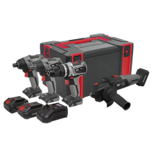 Sealey CP20VCOMBOX1EU Premier 4 x SV20 Series Cordless Brushless Power Tool Kit 20V Euro Plug - 2 Batteries