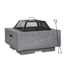 Dellonda DG193 Square MgO Fire Pit with BBQ Grill, Safety Mesh Screen - Dark Grey
