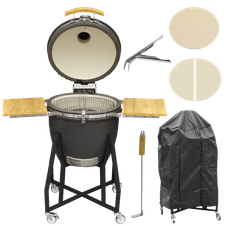 Dellonda DG236 Deluxe 22"(56cm) Ceramic Kamado Style BBQ, Cover, Grid Gripper, Heat Deflector & Heat Deflector Support