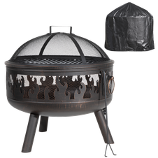 Dellonda DG242 Deluxe 24" Fire Pit, Fireplace, Outdoor Patio Heater, Decoration Rings, Supplied with Cooking Grill, Safety Screen, Poker & Cover