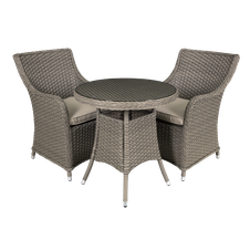 Dellonda DG86 Chester Rattan Wicker Outdoor Dining Set with Tempered Glass Tabletop 3pc