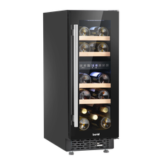 Baridi DH204 17 Bottle Dual Zone Slim Built-In 30cm Wine Cooler with Touch Screen Controls, Beech Wood Shelves & LED Light - Black