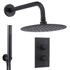 Baridi DH319 Concealed Thermostatic Shower Set, 20cm Round Head & Hand Shower - Black