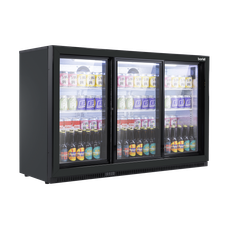 Baridi DH337 Back Bar Drinks Fridge/Cooler with Triple Sliding Door & Security Lock 307L - Black