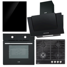 Baridi DH391 Kitchen Appliance Bundle - Integrated Fan-Assisted Oven, Black Glass Gas Hob, Angled Chimney Cooker Hood & Black Glass Splashback - 60cm