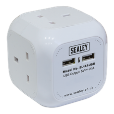 Sealey EL144USB 1.4m Extension Cable Cube 4 x 230V & 2 x USB - White